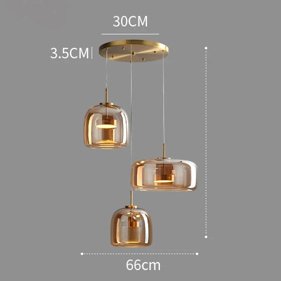 Trilia Suspension Trio en Verre, Ambré ou Fumé, sur Platine Ronde – Ambré, Blanc chaud