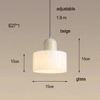 Dolia Suspension en Verre Teinté – schéma coté de la suspension blanc crème sur fond beige