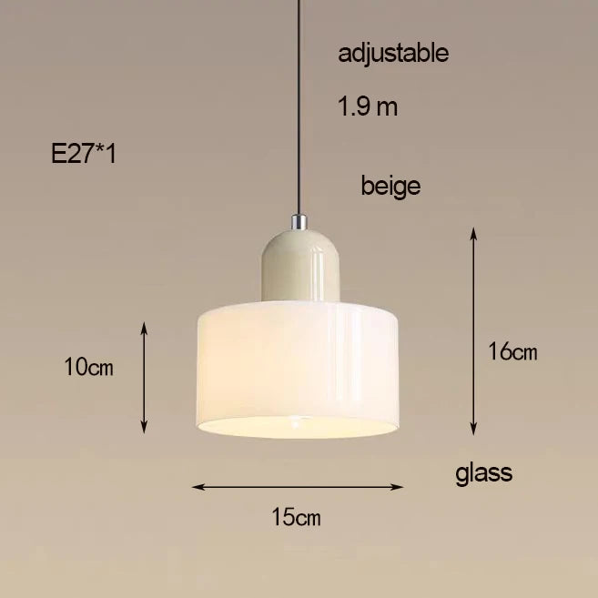 Dolia Suspension en Verre Teinté – schéma coté de la suspension blanc crème sur fond beige