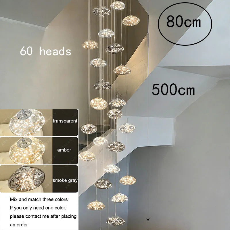 Aurore Suspension en Cristal pour Escalier – 60 têtes