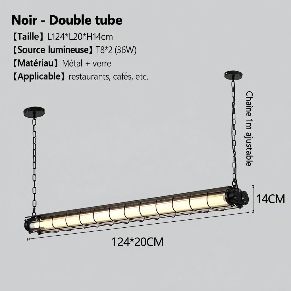 Tubia Suspension Tube en Verre Style Industriel – Double tube, Noir