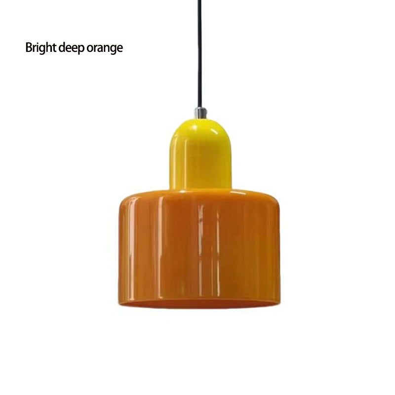Dolia Suspension en Verre Teinté – Orange profond, capuchon jaune