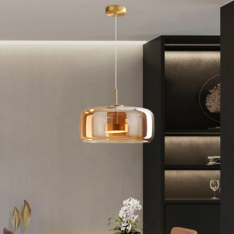 Ambrine Suspension en Verre Fumé ou Ambré, 1 Tête – Ambré