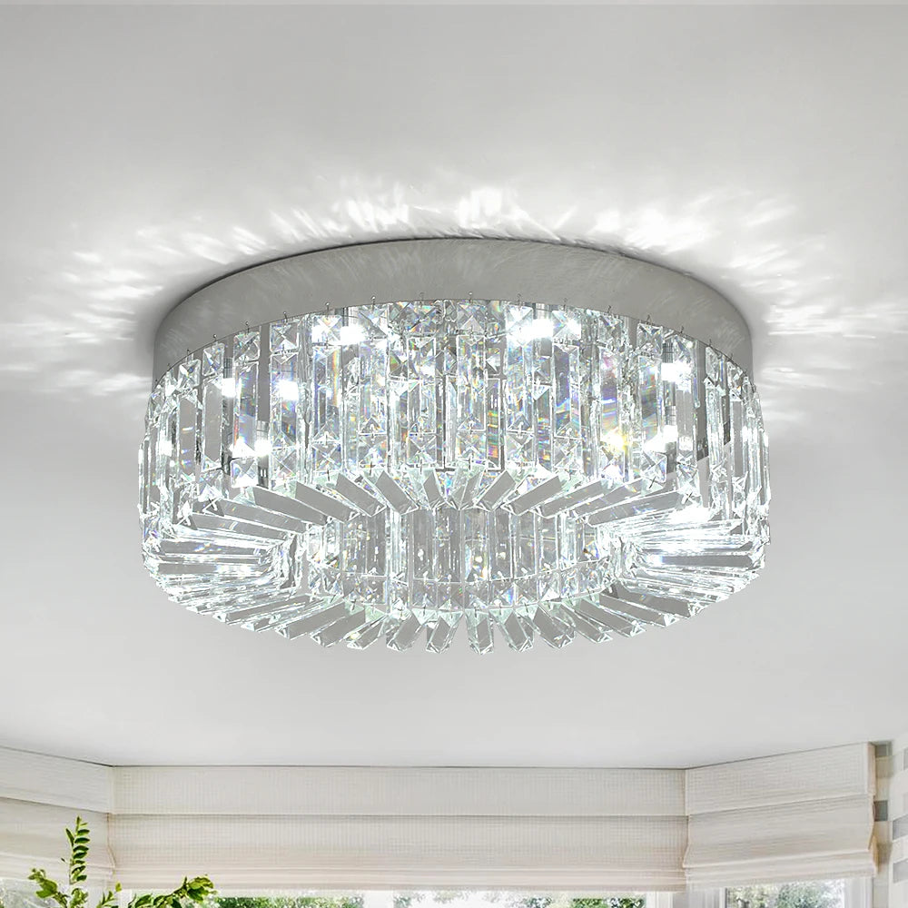 Diadème Plafonnier en Cristal Doré ou Argenté – plafonnier en cristal argenté, vue de dessous