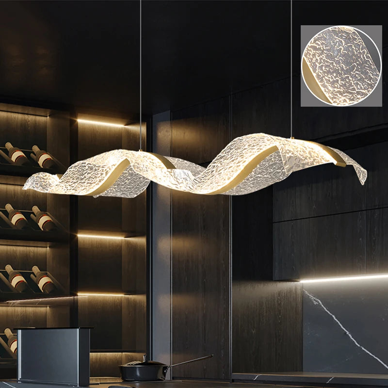Onde Suspension LED Linéaire en Aluminium – Ondes d'eau, doré