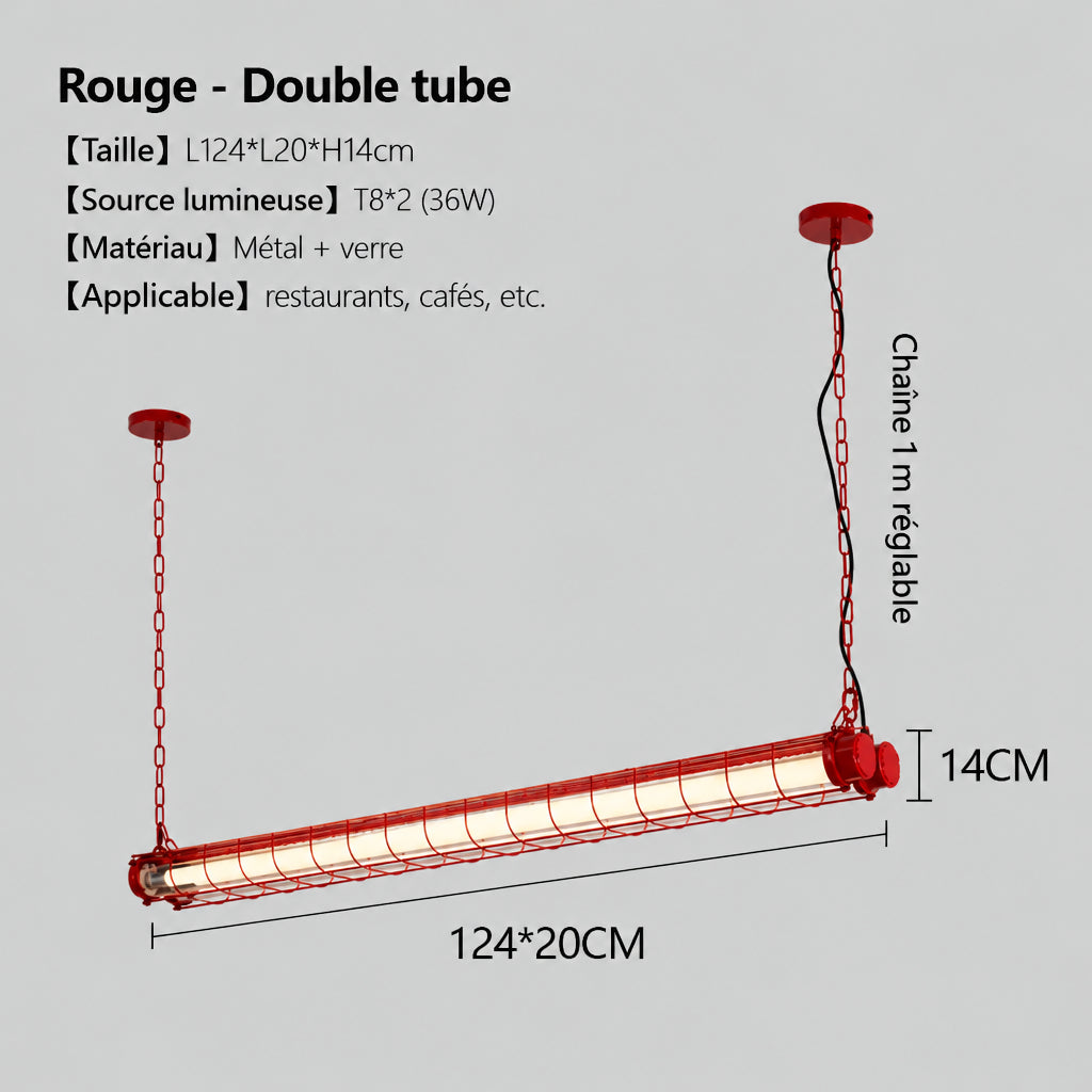 Tubia Suspension Tube en Verre Style Industriel – Double tube, Rouge