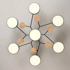 Orbes Plafonnier LED en Métal – vue de dessous des disques blancs et bois