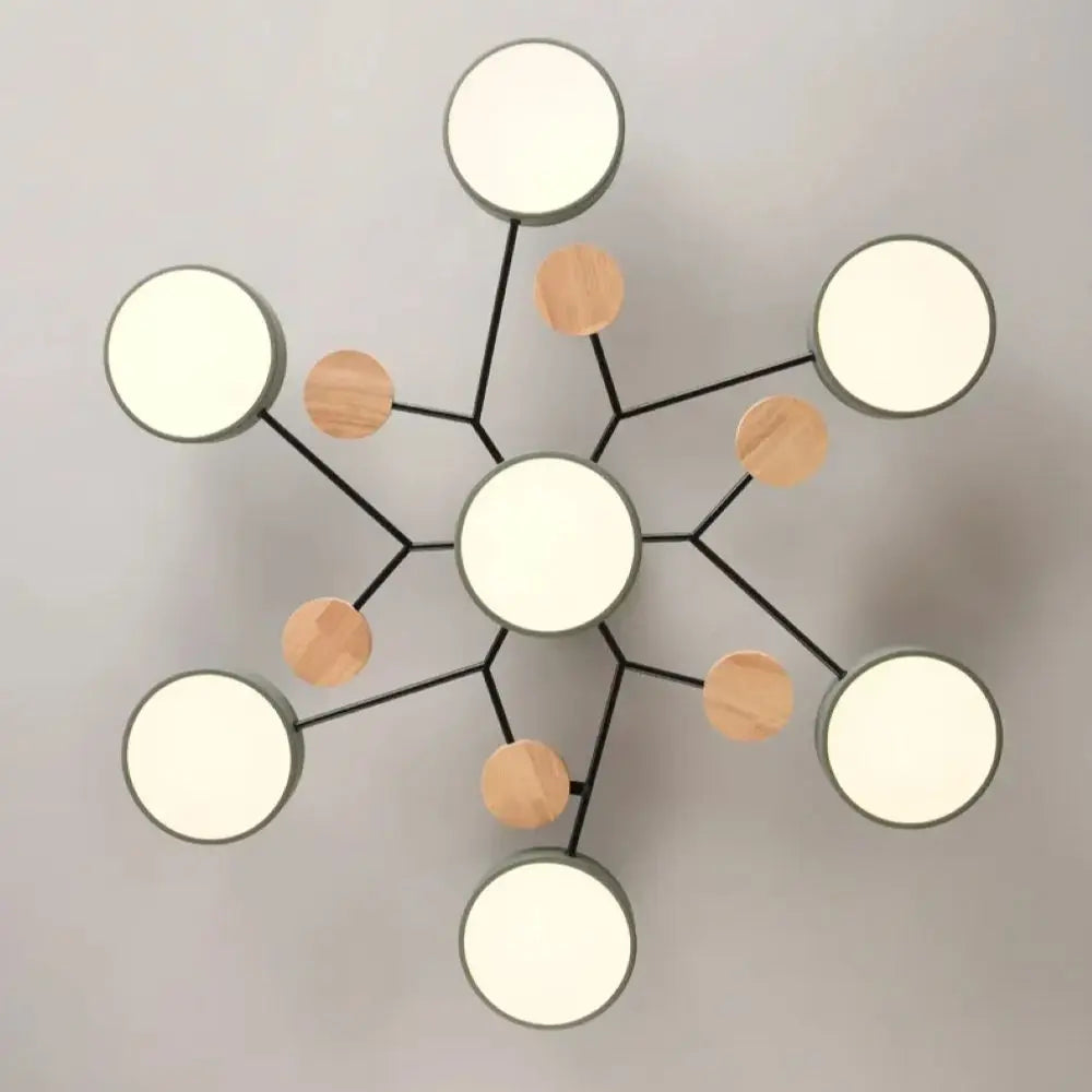Orbes Plafonnier LED en Métal – vue de dessous des disques blancs et bois