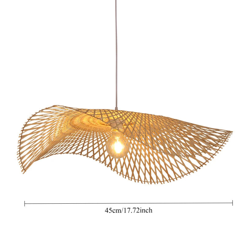 Ondine Suspension Vague Double en Bambou Tressé – abat-jour en bambou suspendu, vue de côté