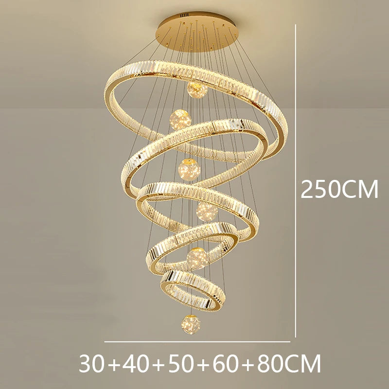 Saturne Lustre Anneaux en Cristal Moderne – Or, 5 anneaux