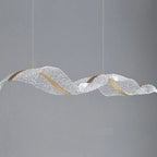 Onde Suspension LED Linéaire en Aluminium – ruban transparent à bande dorée, vue de face