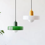 Paletia Suspension Palet en Verre Coloré – suspensions verte, blanche et jaune côte à côte