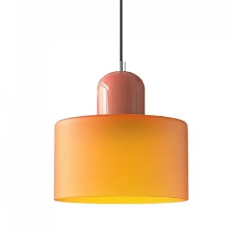 Dolia Suspension en Verre Teinté – suspension orange à capuchon rose sur fond gris
