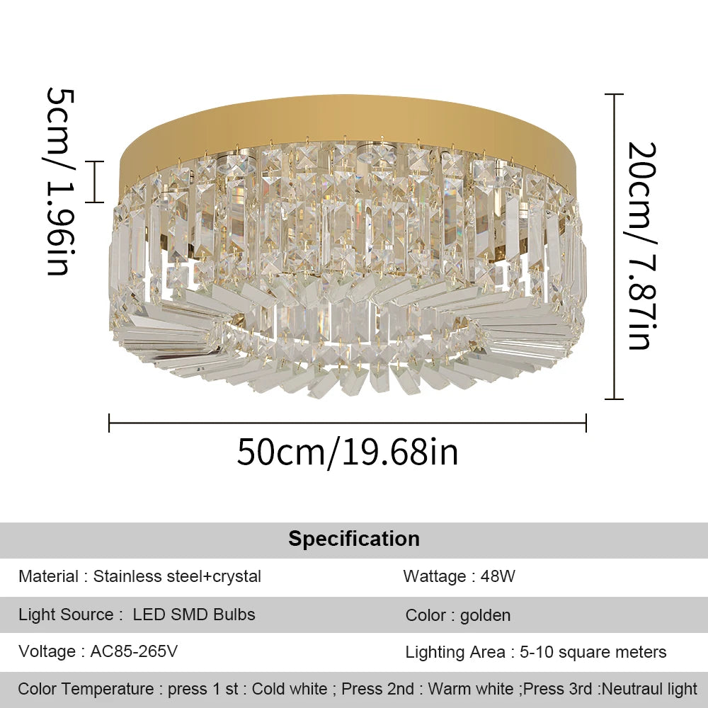 Diadème Plafonnier en Cristal Doré ou Argenté – Or, 50 cm, Tricolore (3 teintes)
