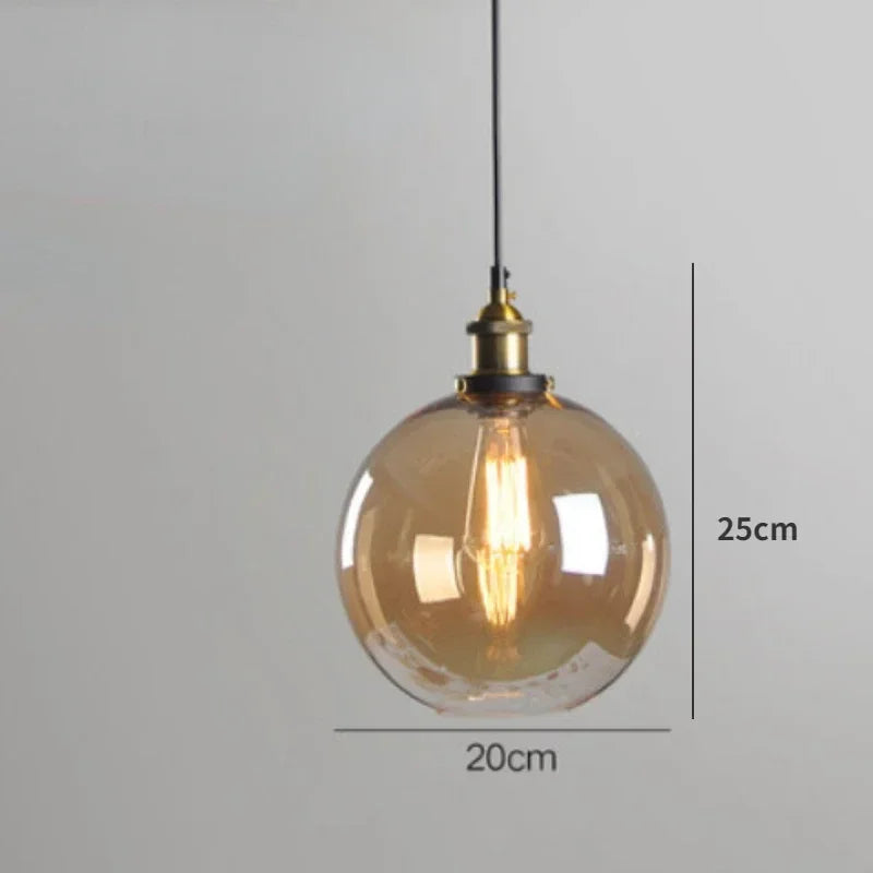 Orvane Suspension Globe en Verre, Douille Laiton – globe ambré avec sa hauteur indiquée