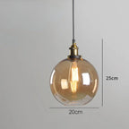 Orvane Suspension Globe en Verre, Douille Laiton – globe ambré avec sa hauteur indiquée