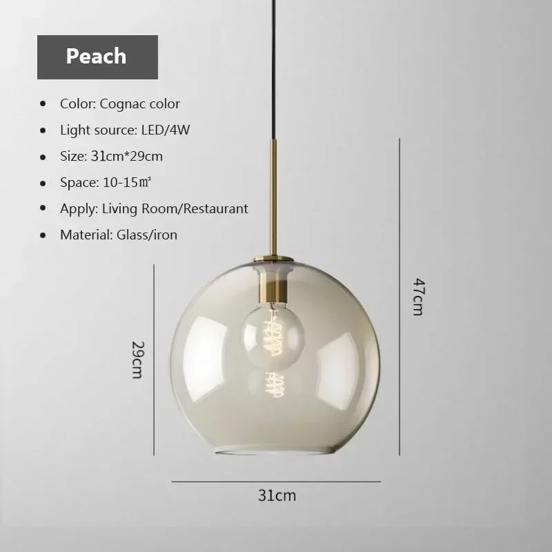 Ambra Suspension en Verre Ambré, 5 Formes au Choix – Pêche, 31 cm