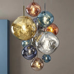 Lavane Suspension Globe en Verre Fondu Irrégulier – grands globes dorés et argentés groupés