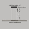 Ligne Suspension LED Linéaire en Aluminium – schéma coté : longueur, largeur et câble de suspension réglable