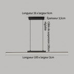 Ligne Suspension LED Linéaire en Aluminium – schéma coté : longueur, largeur et câble de suspension réglable