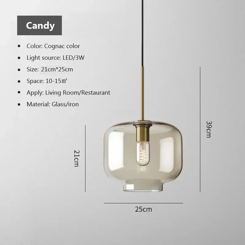 Ambra Suspension en Verre Ambré, 5 Formes au Choix – Bonbon, 25 cm
