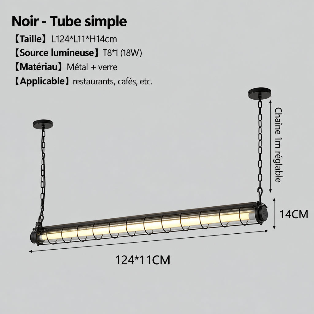 Tubia Suspension Tube en Verre Style Industriel – Tube simple, Noir