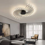 Éclat Plafonnier LED Étoilé – version noire dans un salon gris aux rideaux