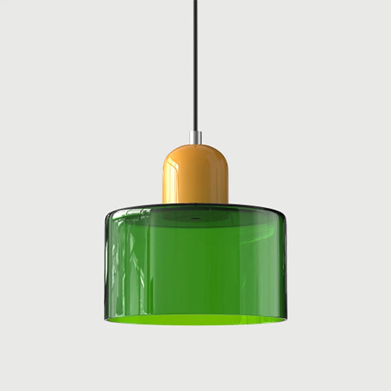 Dolia Suspension en Verre Teinté – Vert foncé, capuchon jaune