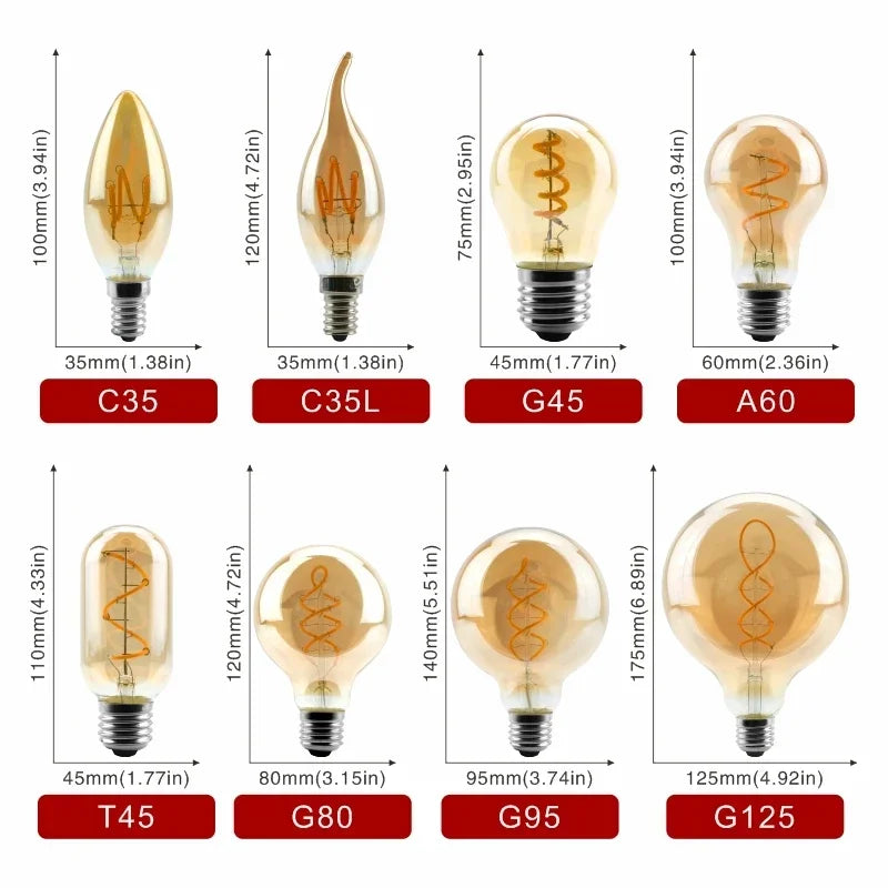 Ampoule Globe à Filament – tableau des caractéristiques des ampoules (formes, culots, tensions)