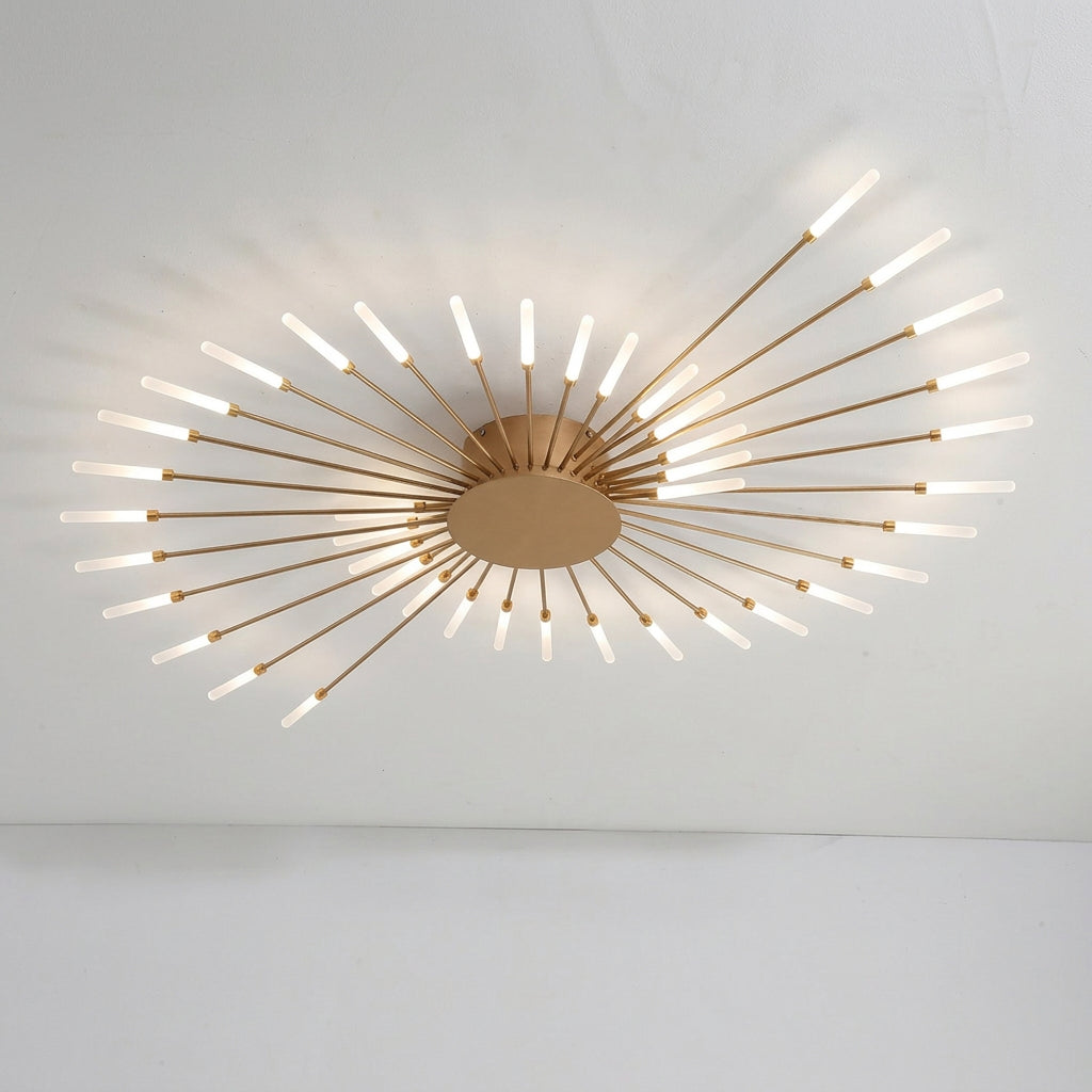 Éclat Plafonnier LED Étoilé – vue de dessous des bras dorés sur plafond blanc