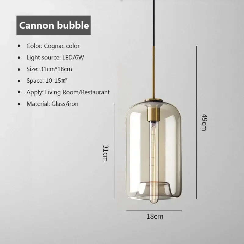 Ambra Suspension en Verre Ambré, 5 Formes au Choix – Bulle, 18 cm