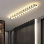 Piste Plafonnier LED Oblong – dans un salon aux murs clairs et placards sombres