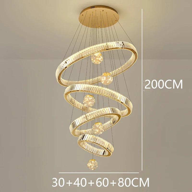 Saturne Lustre Anneaux en Cristal Moderne – Or, 4 anneaux