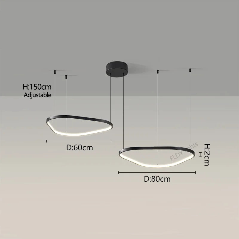 Orbite Duo Lustre 2 Anneaux LED Moderne – Noir, M