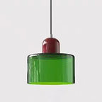Dolia Suspension en Verre Teinté – suspension verte à capuchon bordeaux sur fond gris
