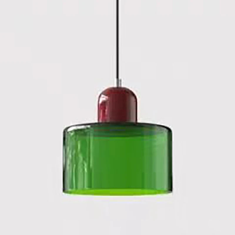 Dolia Suspension en Verre Teinté – suspension verte à capuchon bordeaux sur fond gris