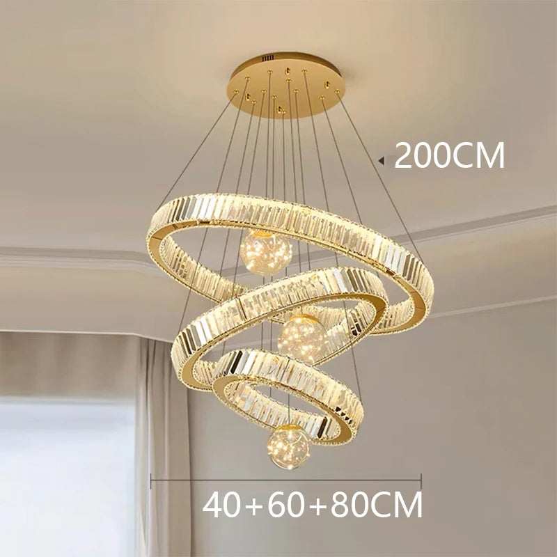 Saturne Lustre Anneaux en Cristal Moderne – Or, 3 anneaux