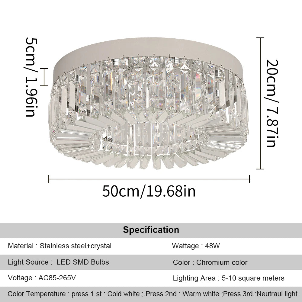Diadème Plafonnier en Cristal Doré ou Argenté – Argent, 50 cm, Tricolore (3 teintes)