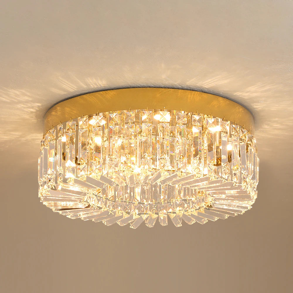 Diadème Plafonnier en Cristal Doré ou Argenté – plafonnier en cristal à base dorée, vue de dessous
