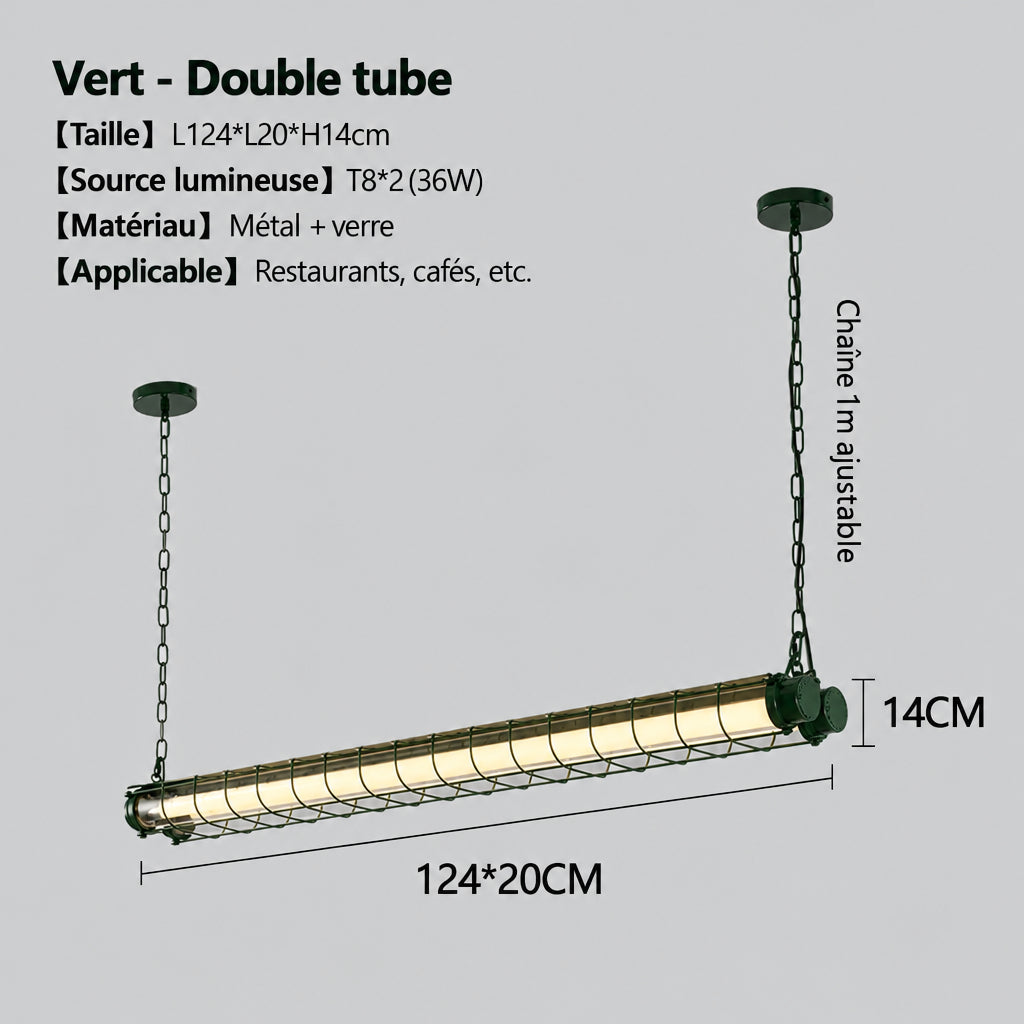 Tubia Suspension Tube en Verre Style Industriel – Double tube, Vert