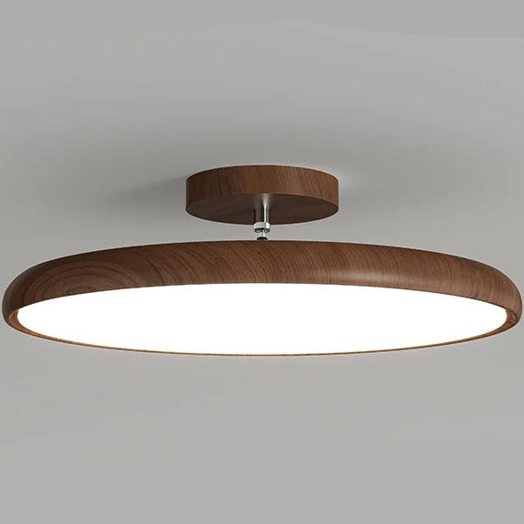 Médaillon Plafonnier LED Rond – gros plan du disque brun aspect bois