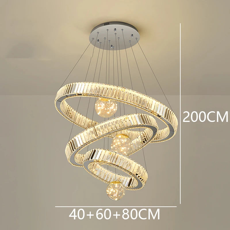Saturne Lustre Anneaux en Cristal Moderne – Argent, 3 anneaux