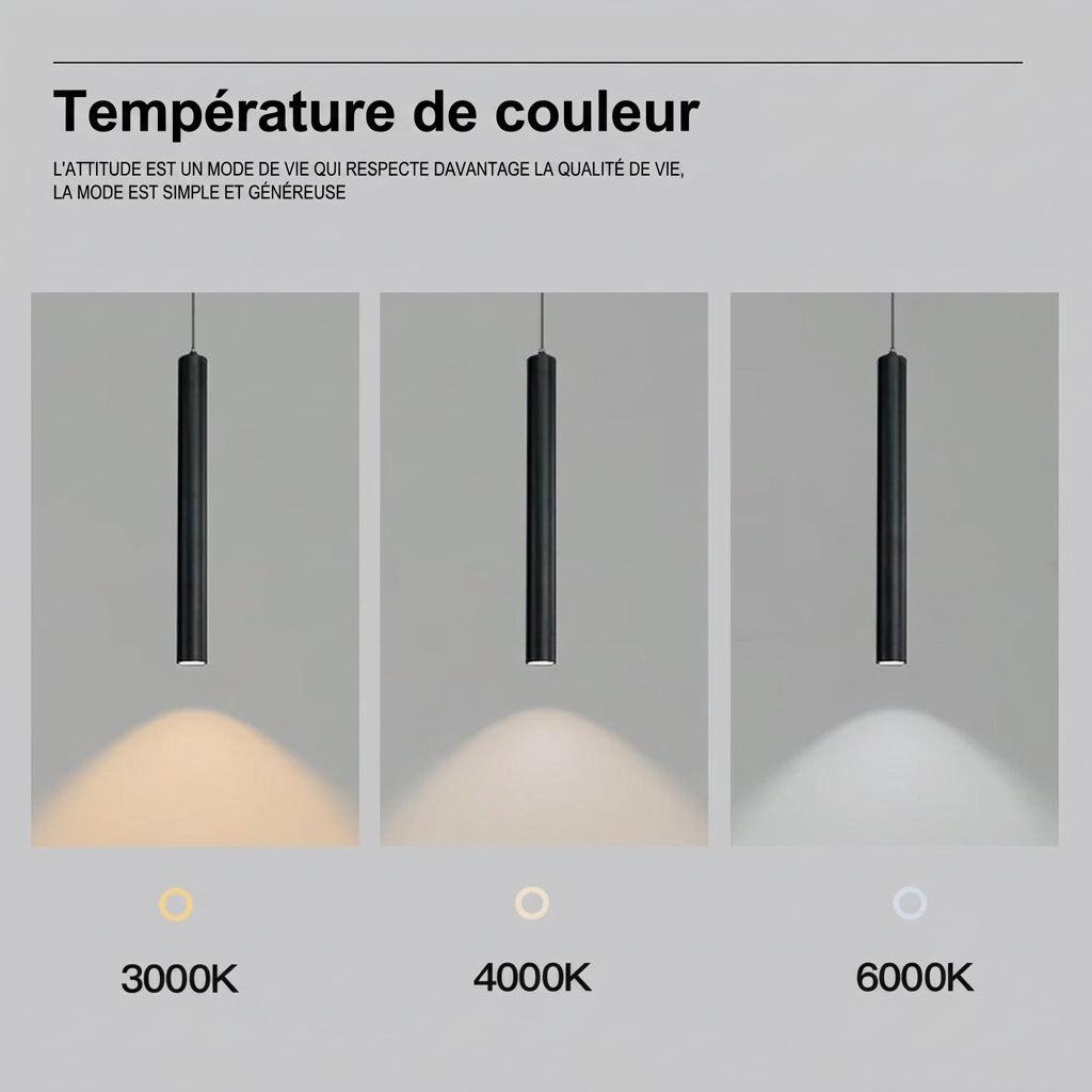 Filin Suspension Tube LED – trois suspensions aux faisceaux lumineux différents