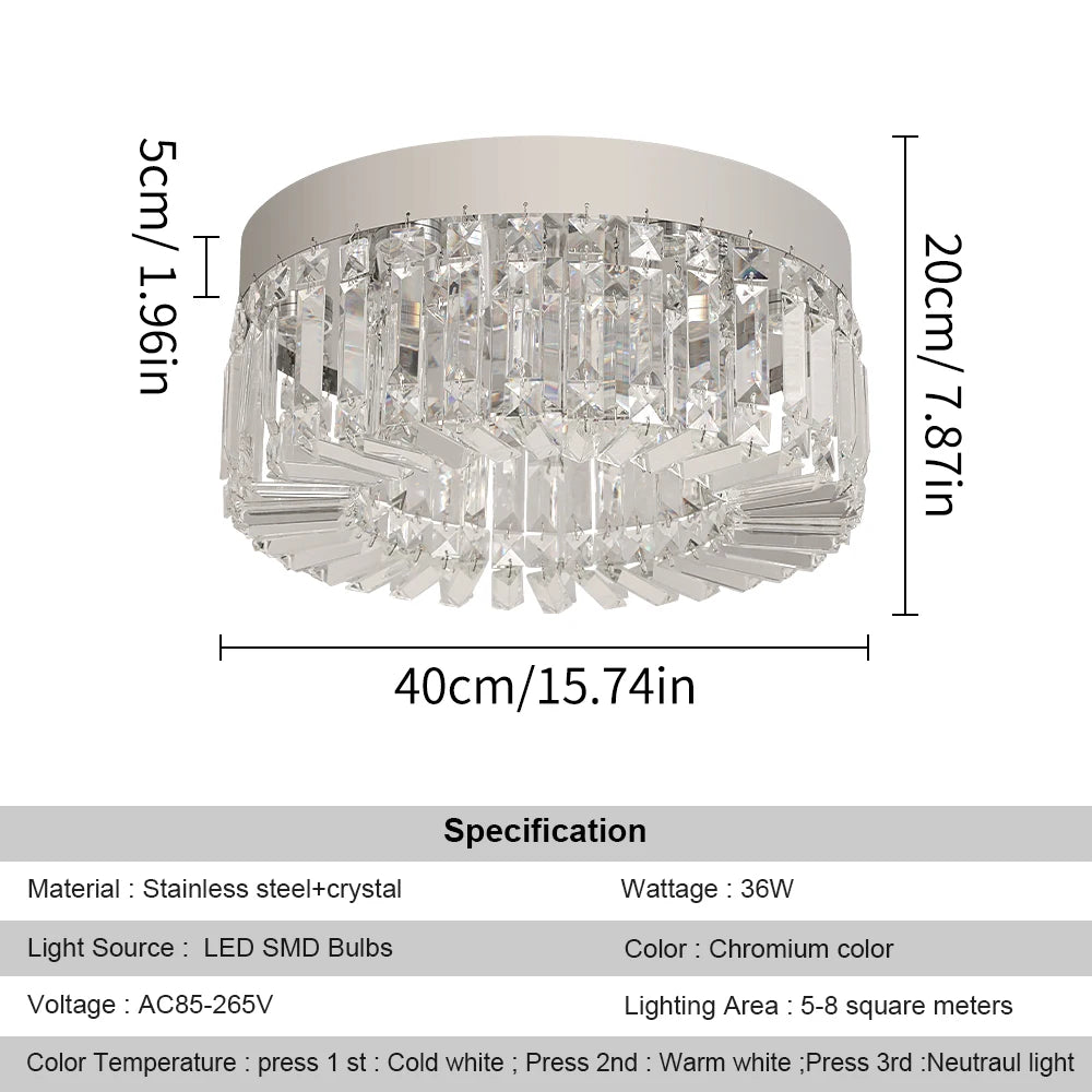 Diadème Plafonnier en Cristal Doré ou Argenté – Argent, 40 cm, Tricolore (3 teintes)