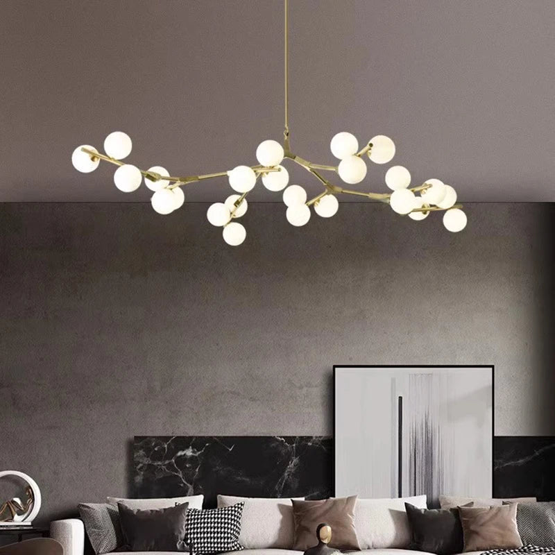 Ramure Lustre Branches à Globes Lumineux – Or, 24 têtes