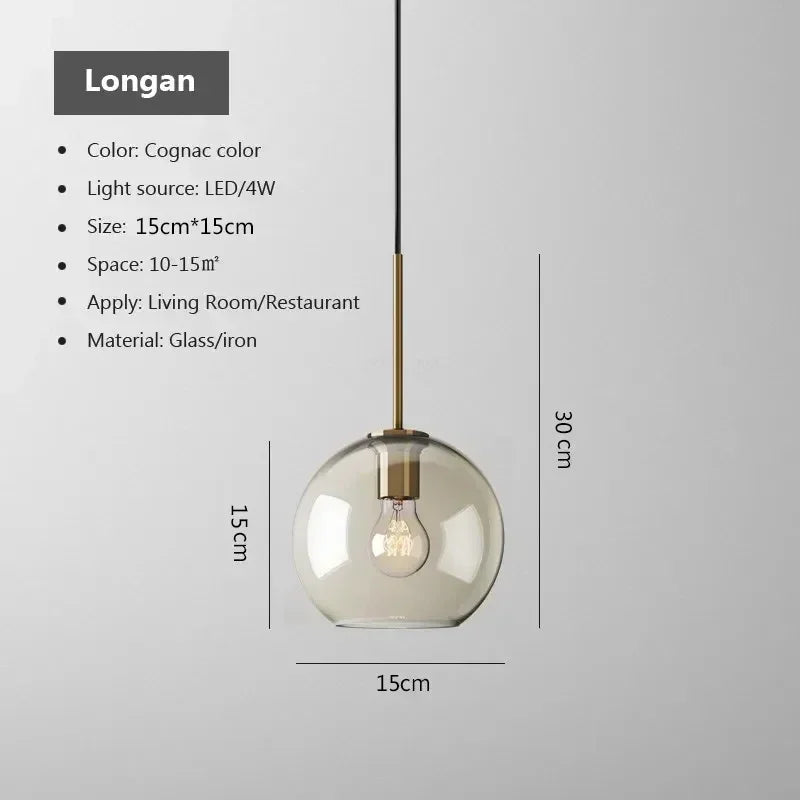 Ambra Suspension en Verre Ambré, 5 Formes au Choix – Longane, 15 cm