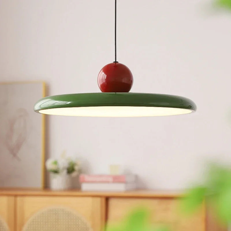 Papillon Suspension LED en Métal, Beige, Vert ou Rouge – disque vert surmonté d'une boule rouge