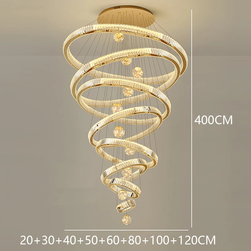 Saturne Lustre Anneaux en Cristal Moderne – Or, 8 anneaux