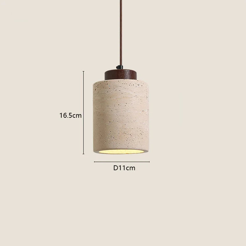 Travertin Suspension en Pierre Naturelle – Long, 16,5 cm, Bois foncé