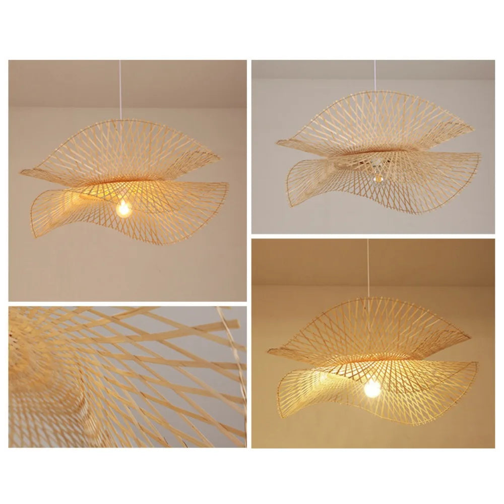 Ondine Suspension Vague Double en Bambou Tressé – gros plans du tressage et de la lumière chaude